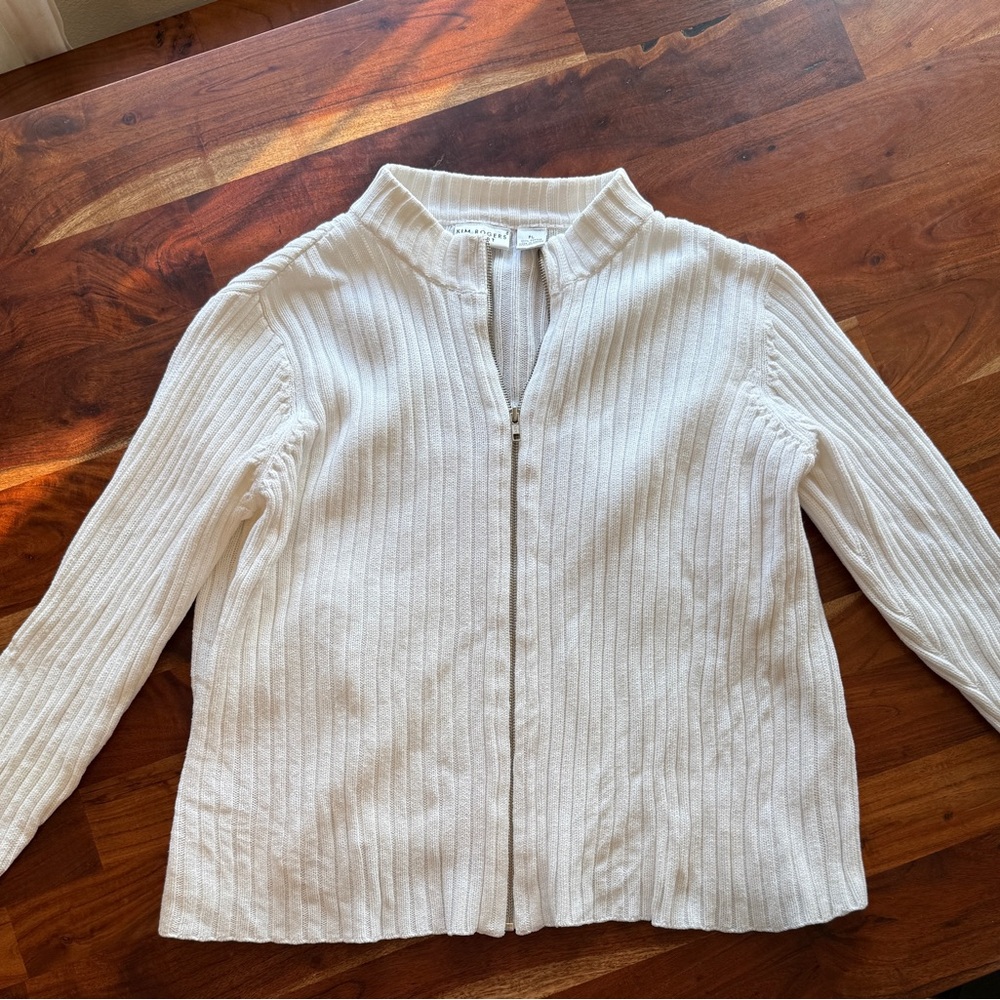 Kim Rogers White Ribbed Zip-Up Cardigan